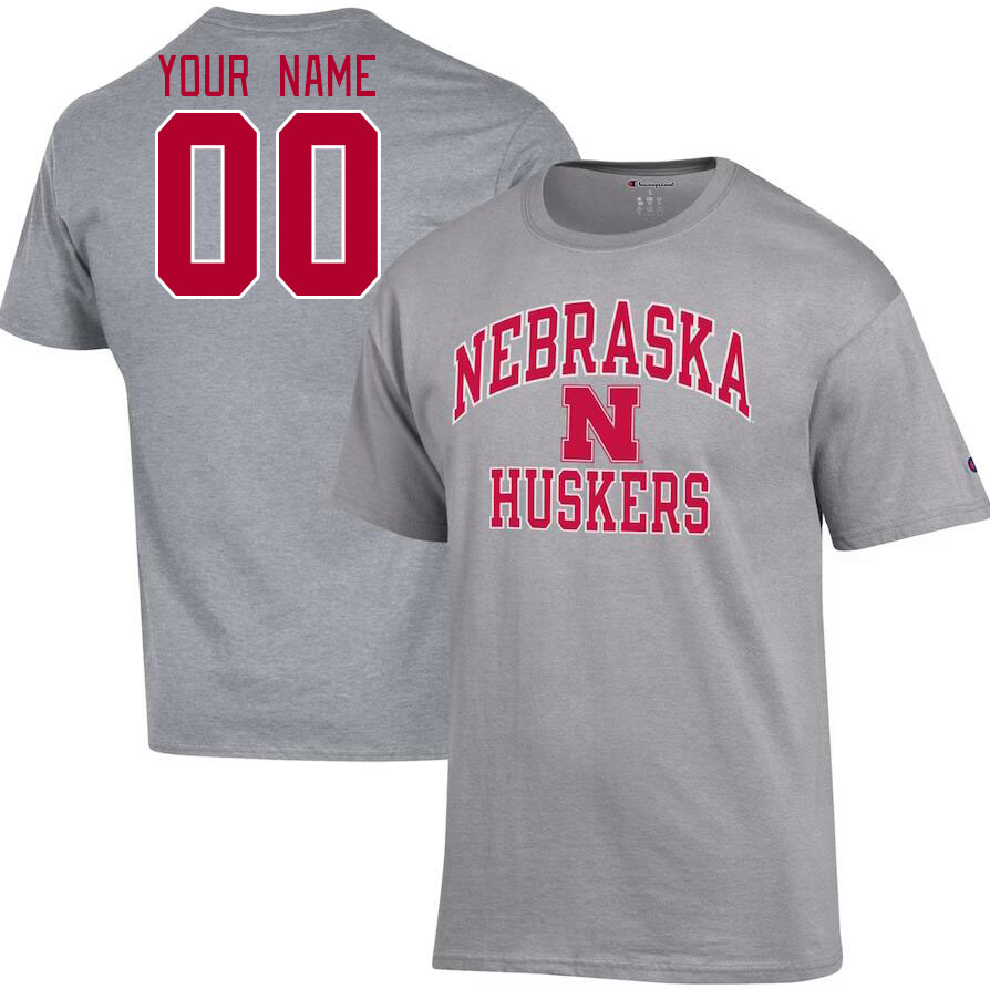 Custom Nebraska Huskers Name And Number College Tshirt-Gray - Click Image to Close